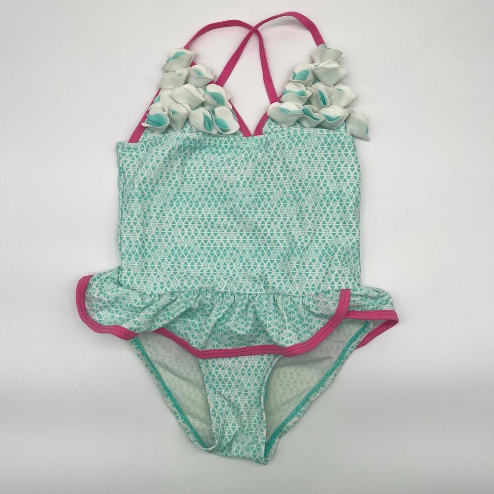 FLOATIMINI Girl's One Piece Swimsuit, Size 6, Floral Applique